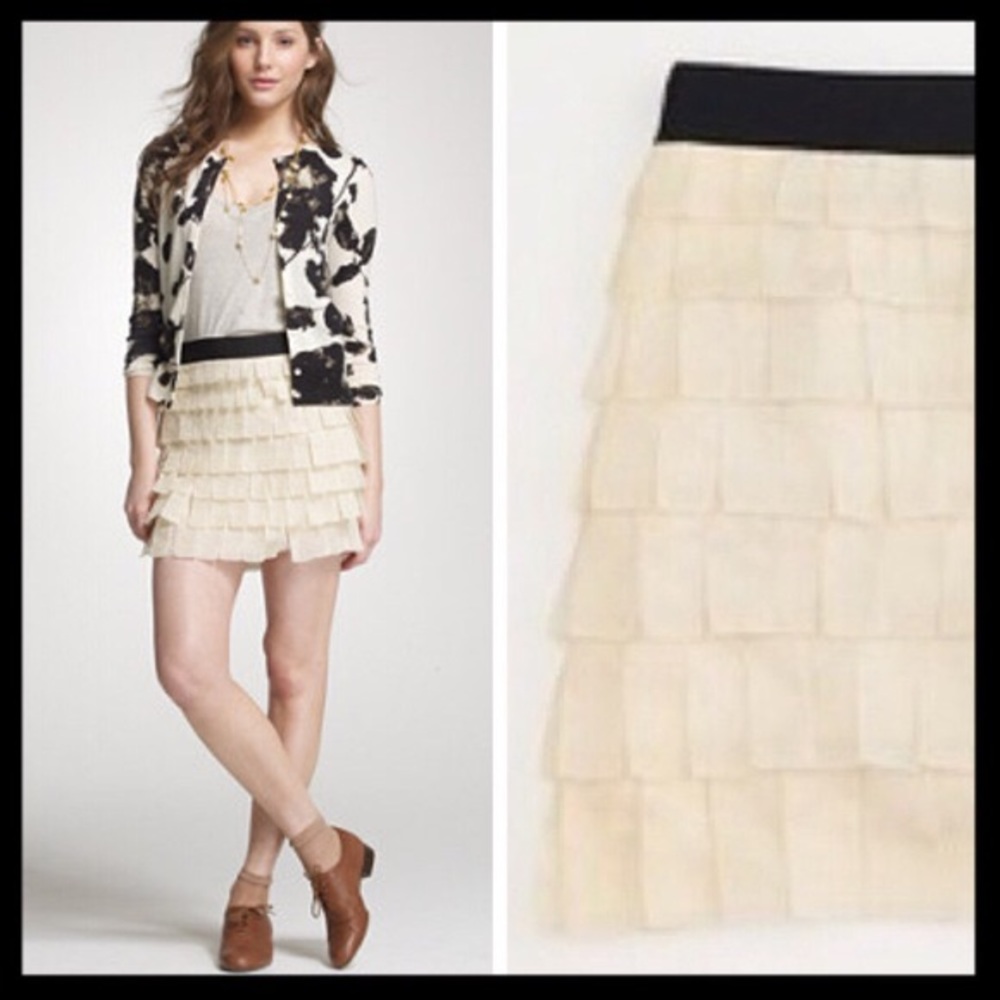 J CREW COLLECTION tiered fringe silk mini skirt 0